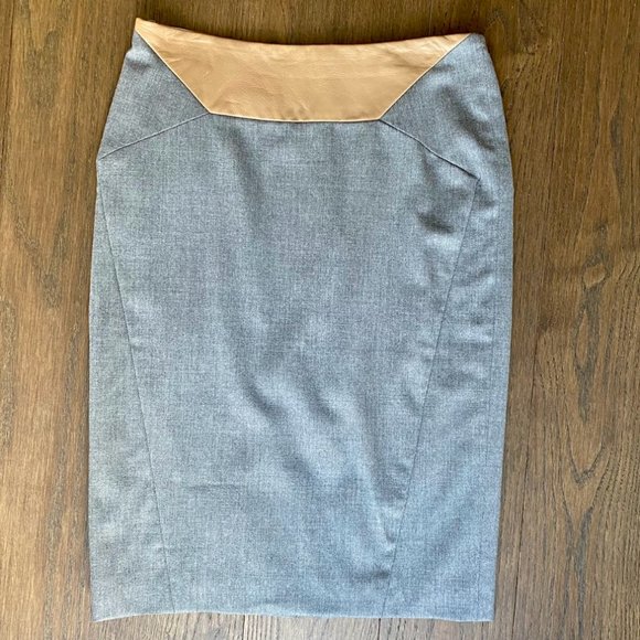Judith and Charles Leather And Wool Grey Blend High Waisted Pencil Skirt Size 0 - Picture 1 of 12